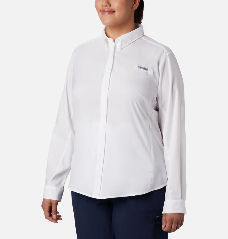 Women\'s Columbia PFG Tamiami II Long Sleeve Shirts White | Plus Size CA-R0365